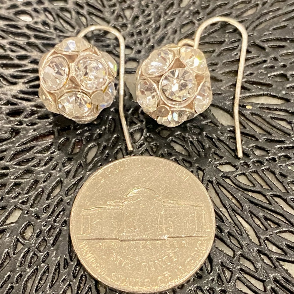 Disco Ball Silver Crystal Drop Stainless Steel Earrings - Picture 3 of 3